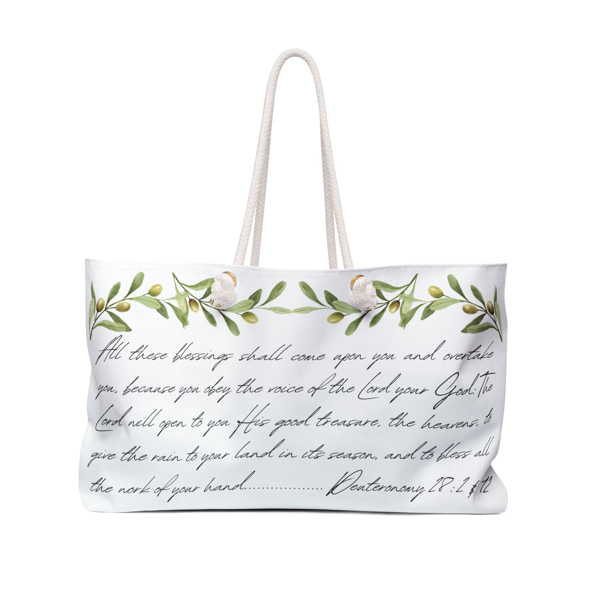 Obey and Be Blessed tote bag featuring inspirational scripture and floral design for everyday use