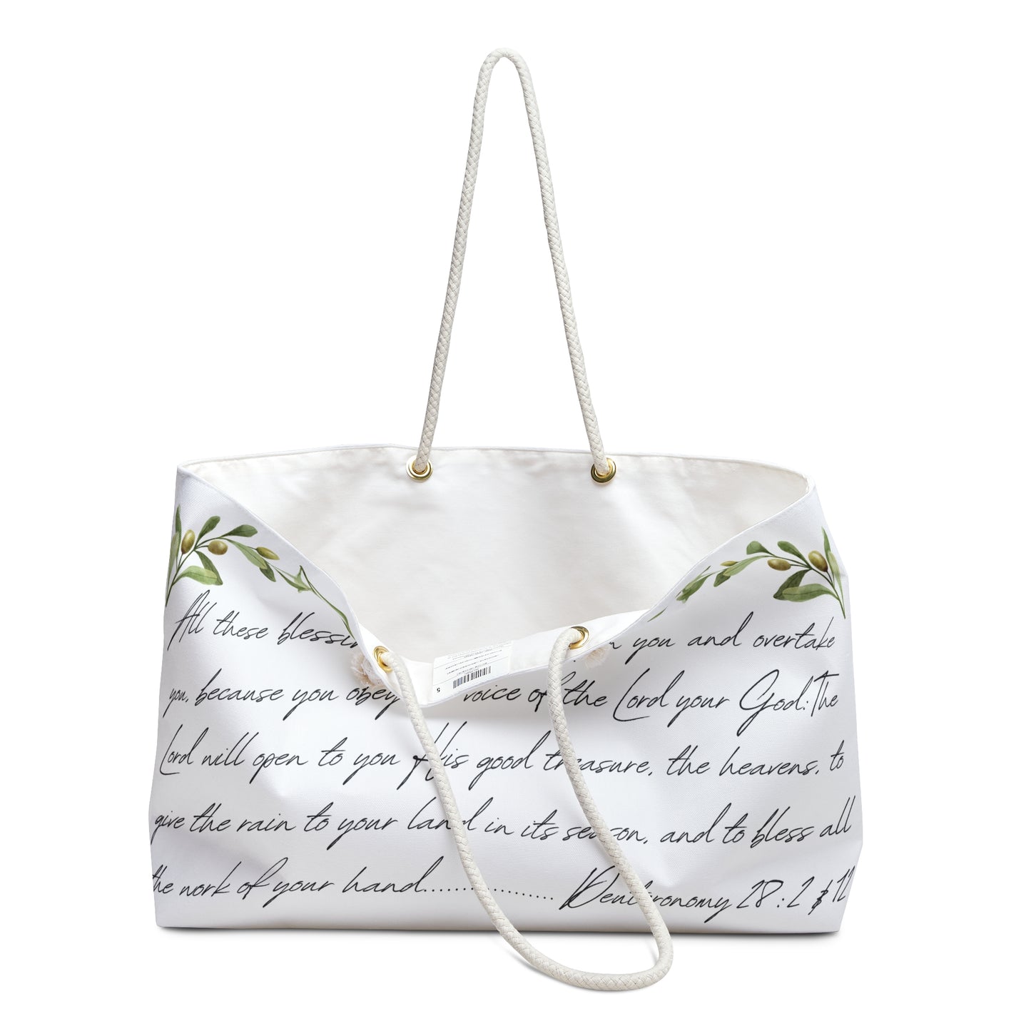 Obey and Be Blessed tote with elegant floral design and inspirational text for stylish carrying