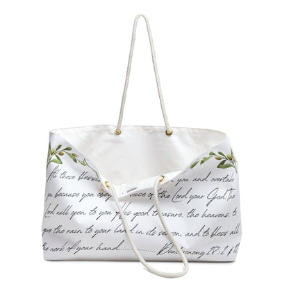 Obey and Be Blessed tote with elegant floral design and inspirational text for stylish carrying