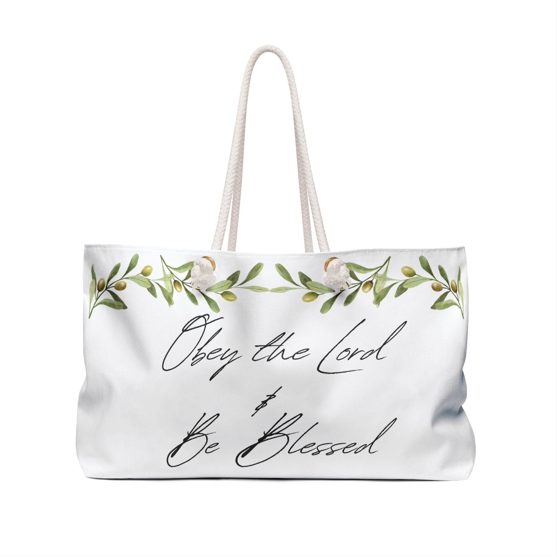 Obey and Be Blessed tote with floral design, perfect for everyday use and stylish outings