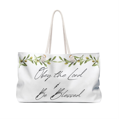 Obey and Be Blessed tote with floral design, perfect for everyday use and stylish outings