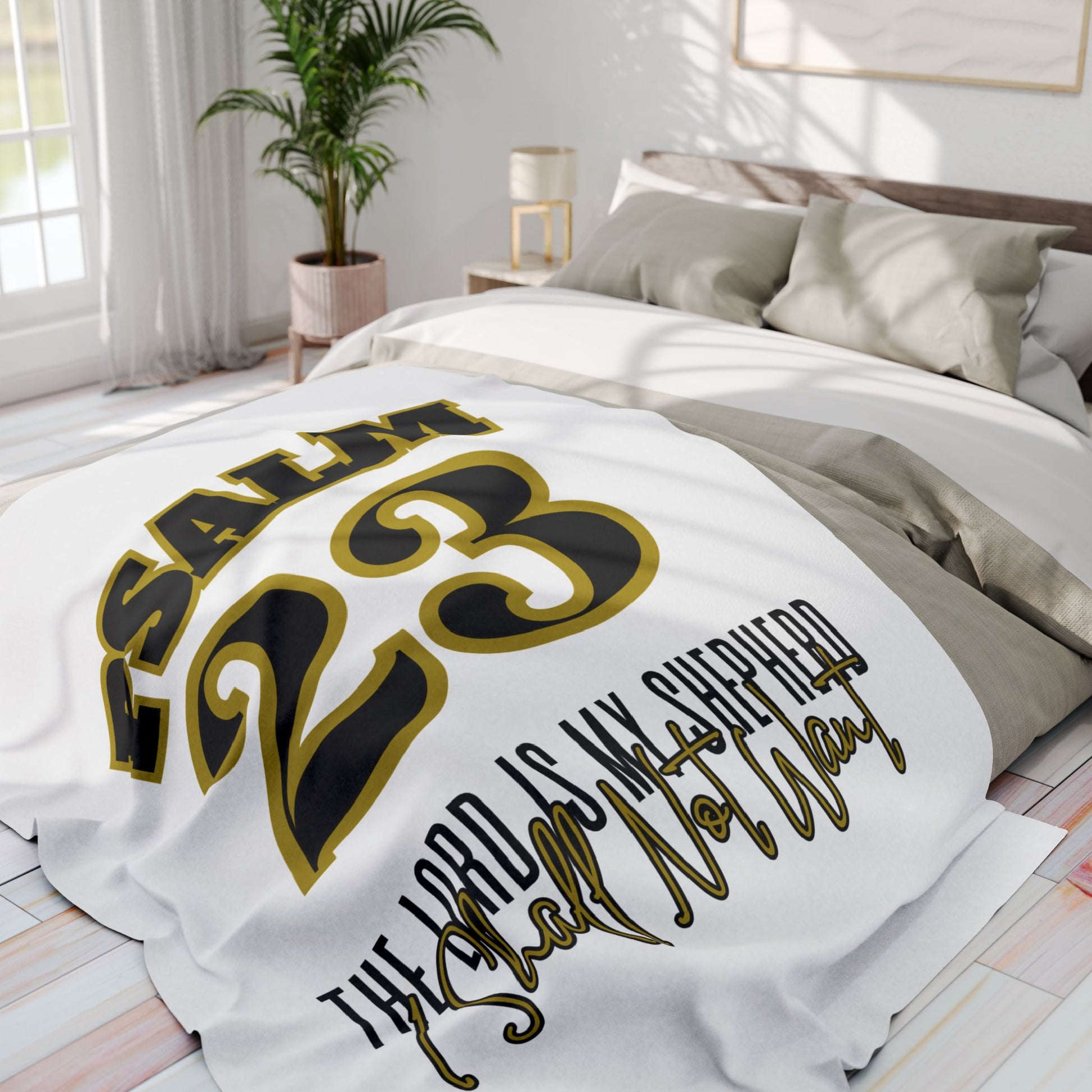 Cozy Psalm 23 fleece blanket featuring elegant text for a comforting home decor option