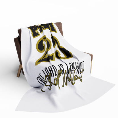 Psalm 23 fleece blanket with inspirational text and a cozy design for home decor
