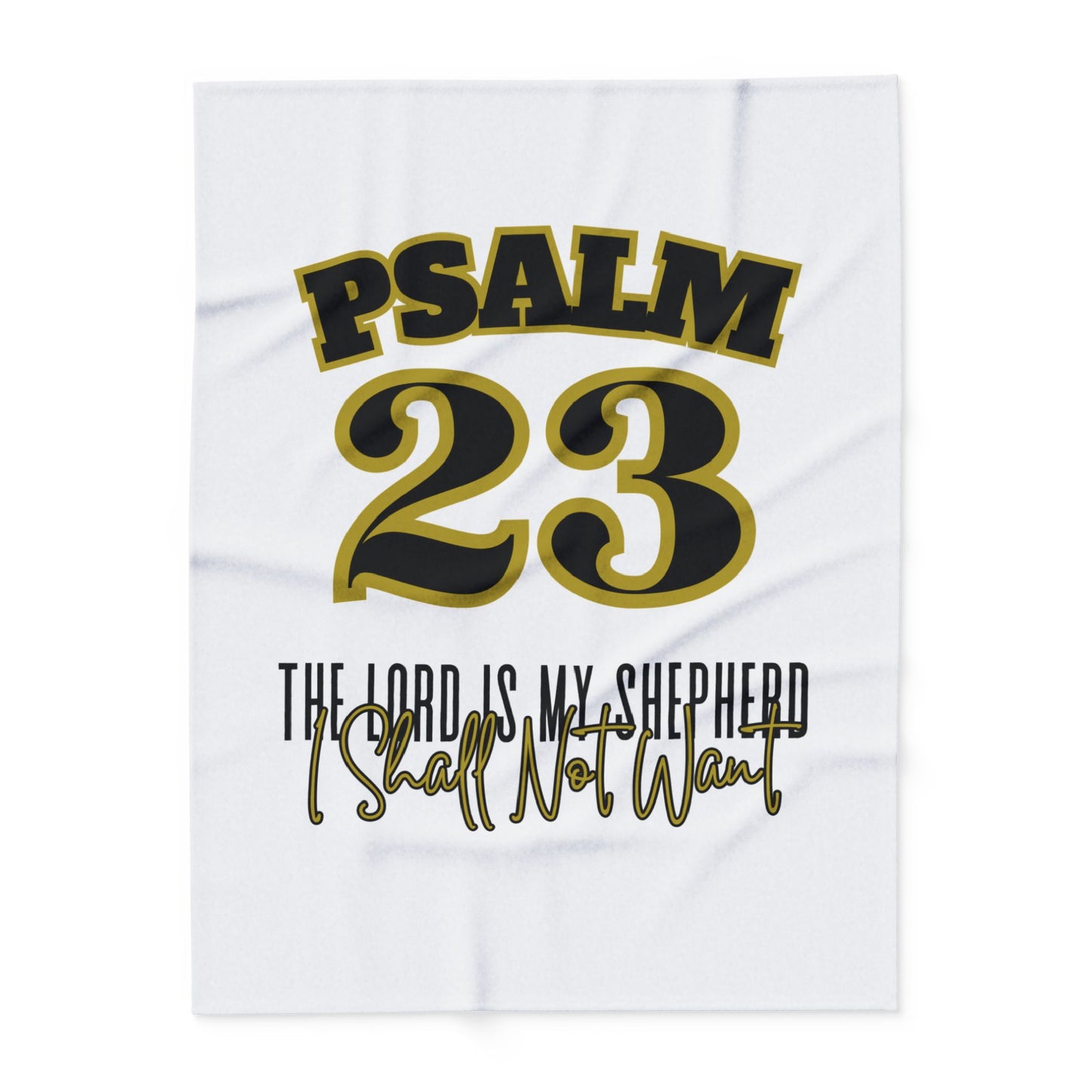 Psalm 23 fleece blanket featuring bold text and elegant script for a comforting home decor piece