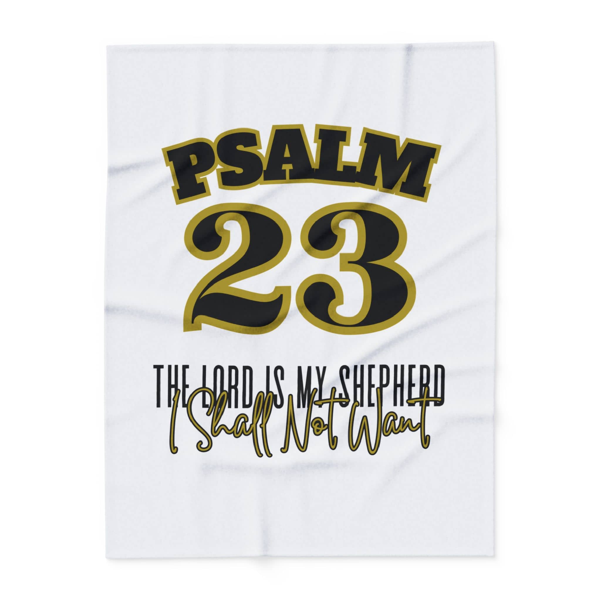 Psalm 23 fleece blanket featuring bold text and elegant script for a comforting home decor piece