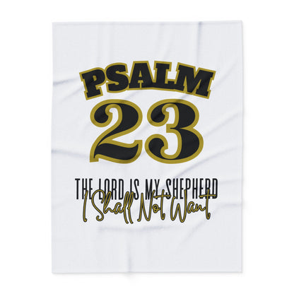 Psalm 23 fleece blanket featuring bold text and elegant script for a comforting home decor piece