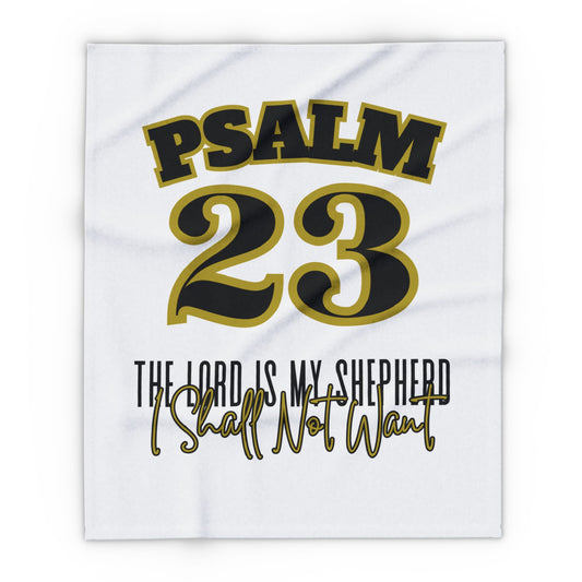 Psalm 23 fleece blanket featuring inspirational text and bold design for home decor