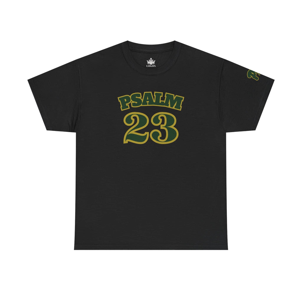 Black Psalm 23 t-shirt featuring bold lettering for a stylish, faith-inspired look
