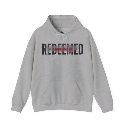 Gray hoodie featuring 'Redeemed Ephesians 1:7 sweatshirt' text for a stylish look