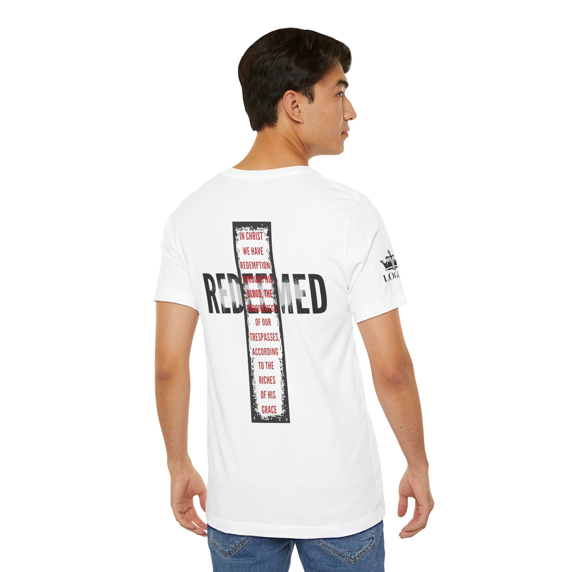 Redeemed t-shirt featuring inspirational text on the back for a meaningful wardrobe addition