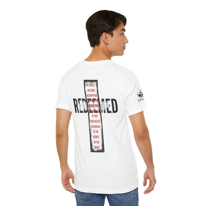 Redeemed t-shirt featuring inspirational text on the back for a meaningful wardrobe addition