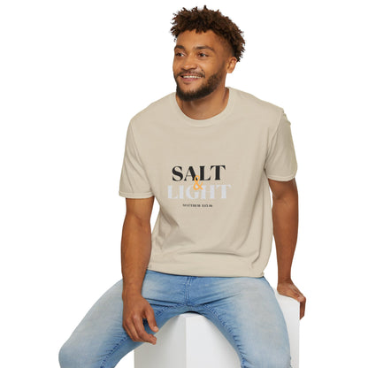 Salt & Light Christian Men's graphic shirt in beige with bold text design