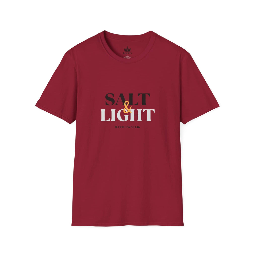 Salt & Light Christian Men's graphic t-shirt in burgundy with motivational message from Matthew 5:13
