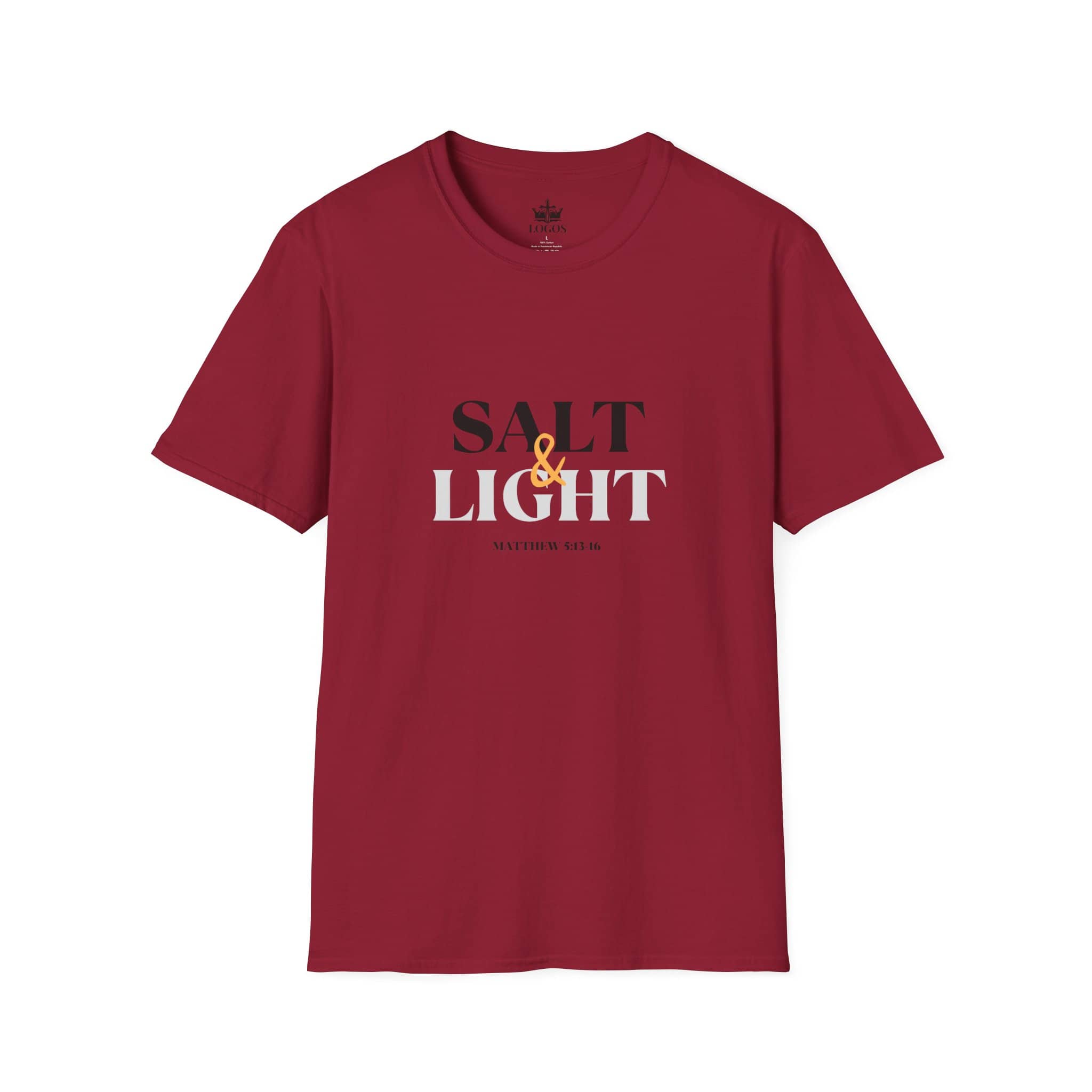 Salt & Light Christian Men's graphic t-shirt in burgundy with motivational message from Matthew 5:13