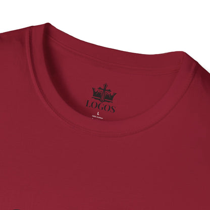 Close-up of a Salt & Light Christian Men's graphic t-shirt in red fabric showcasing crew neck design