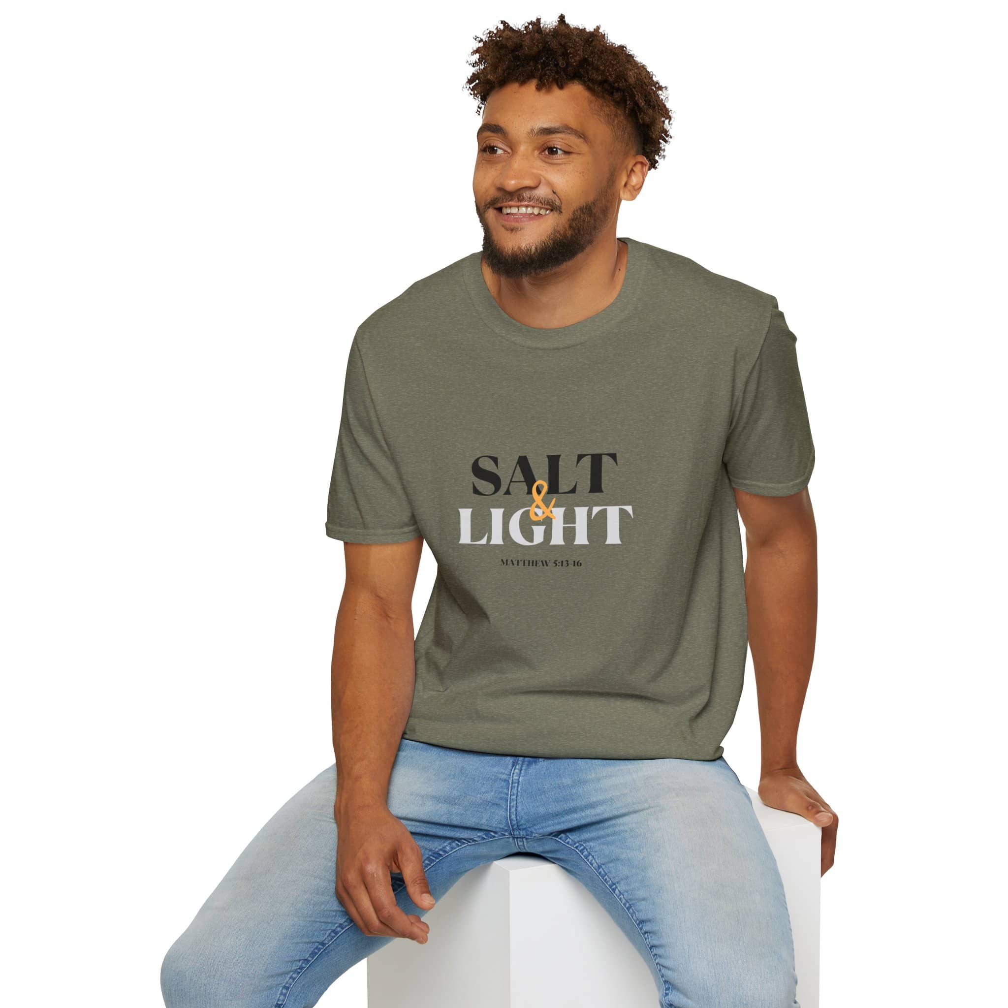 Salt & Light Christian Men's graphic t-shirt in olive green with a stylish design and comfortable fit