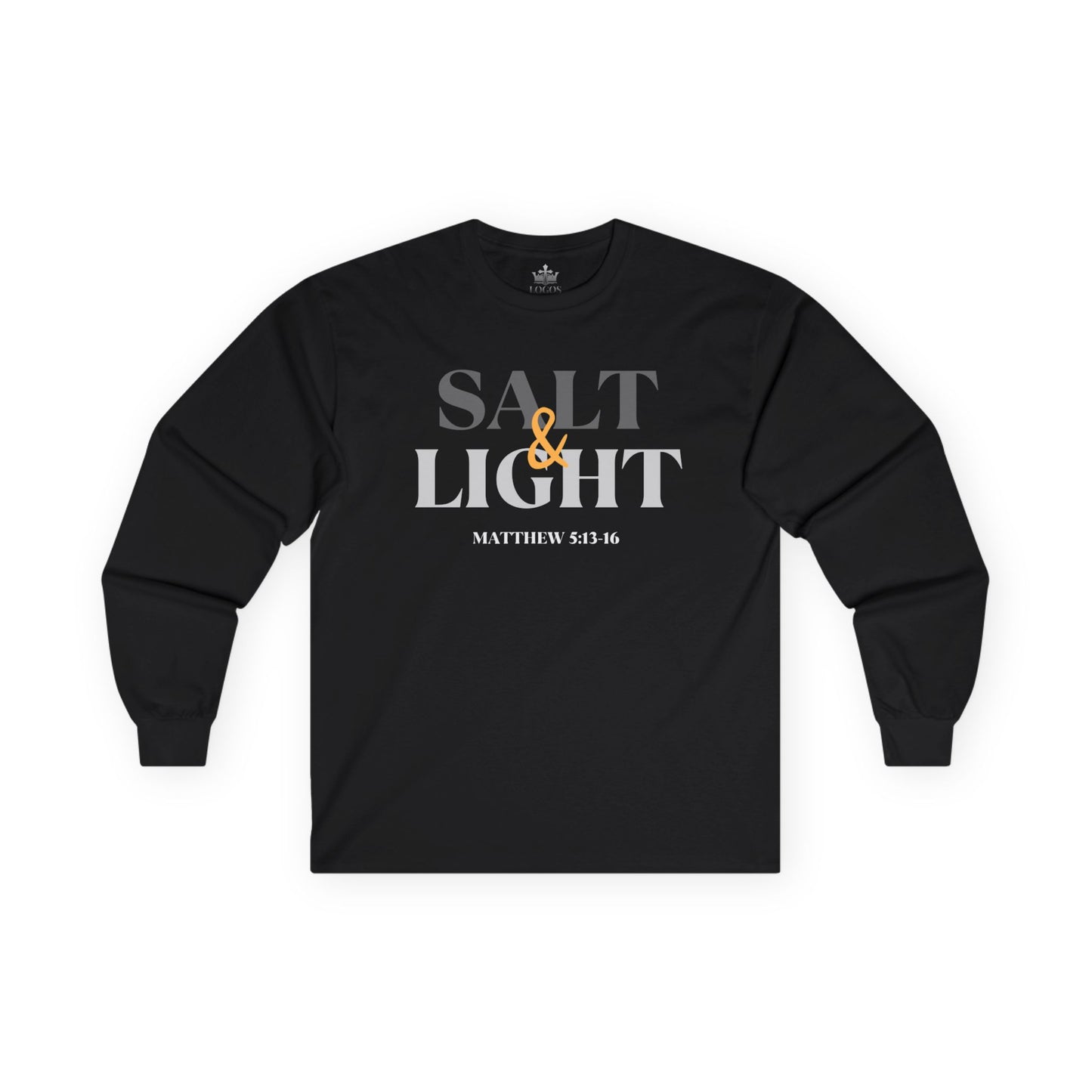 Salt and Light men's tee in black with a graphic design referencing Matthew 5:13-16