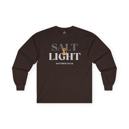Salt and Light men's tee in dark brown with Matthew 5:13-16 printed design