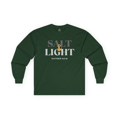 Salt and Light men's tee in dark green featuring Matthew 5:13-16 design for casual wear