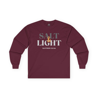 Salt and Light men's tee in maroon with scripture reference from Matthew 5:13-16