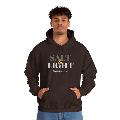Brown Salt and Light scripture hoodie featuring Matthew 5:13-16 graphic design for casual wear
