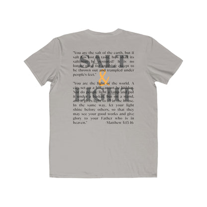 Salt & Light scripture shirt in gray featuring inspirational Matthew 5:13-16 text design