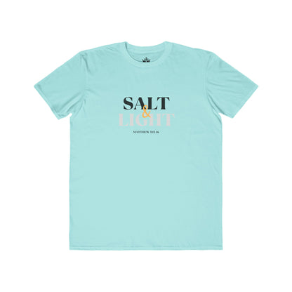 Light blue Salt & Light scripture shirt featuring Matthew 5:14 for inspirational wear