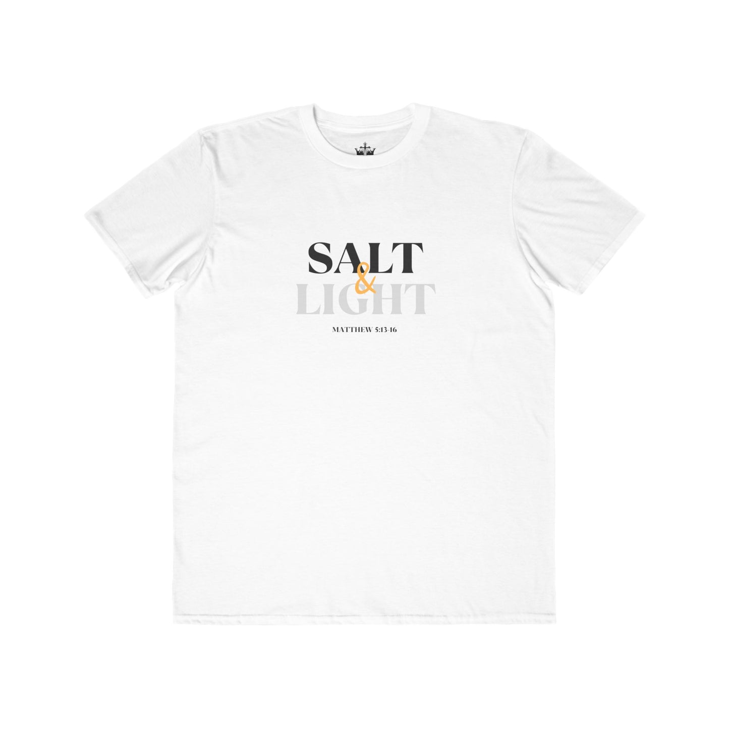 White Salt & Light scripture shirt featuring the verse from Matthew 5:14 for inspiration