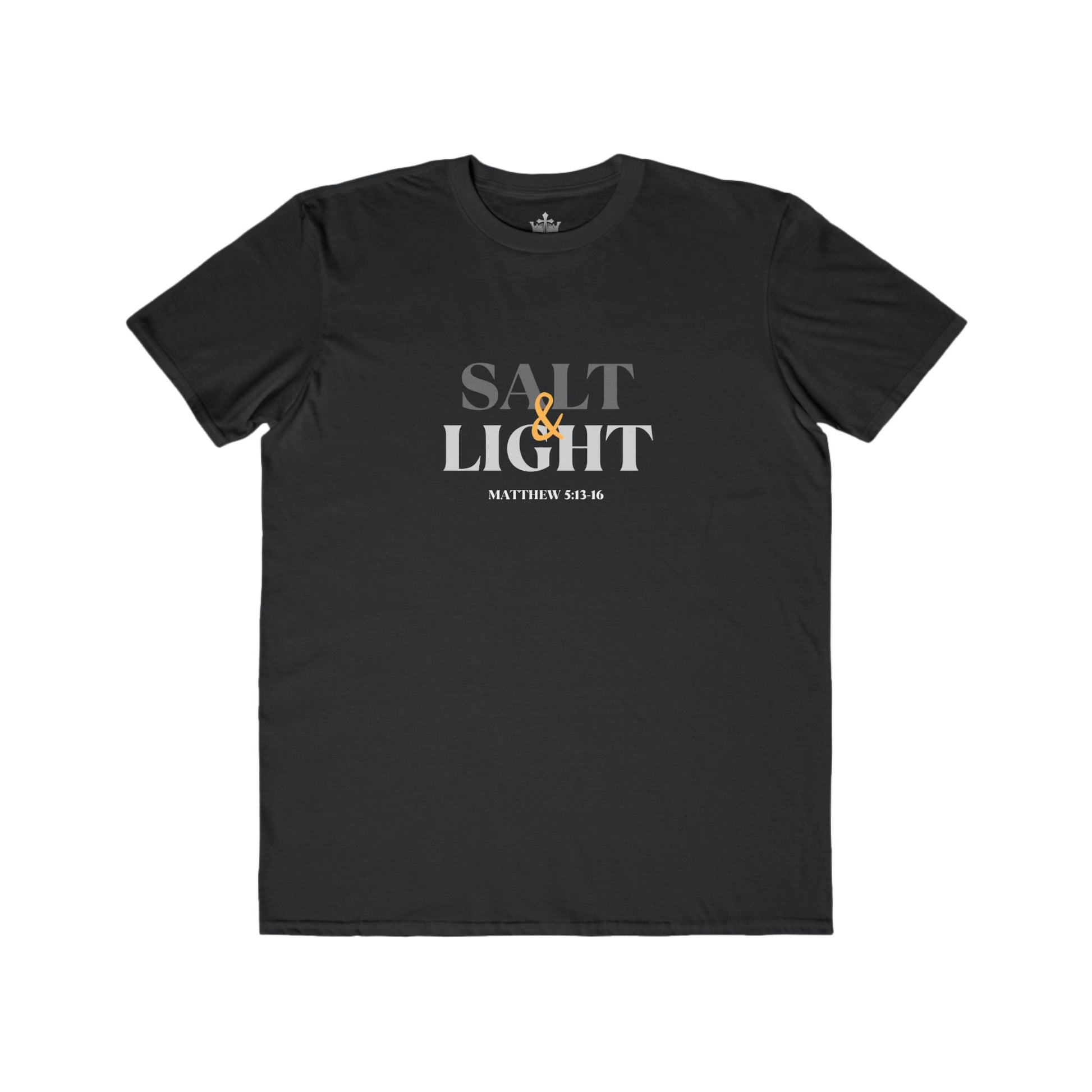Black Salt and Light scripture t-shirt featuring a designer print from Matthew 5:13-16