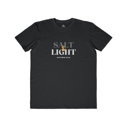 Black Salt and Light scripture t-shirt featuring a designer print from Matthew 5:13-16