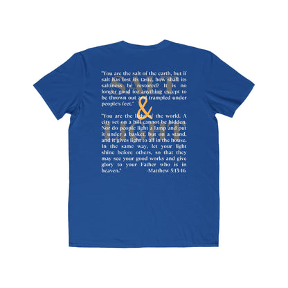 Salt and Light scripture t-shirt in blue featuring Matthew 5:13-16 inspirational text
