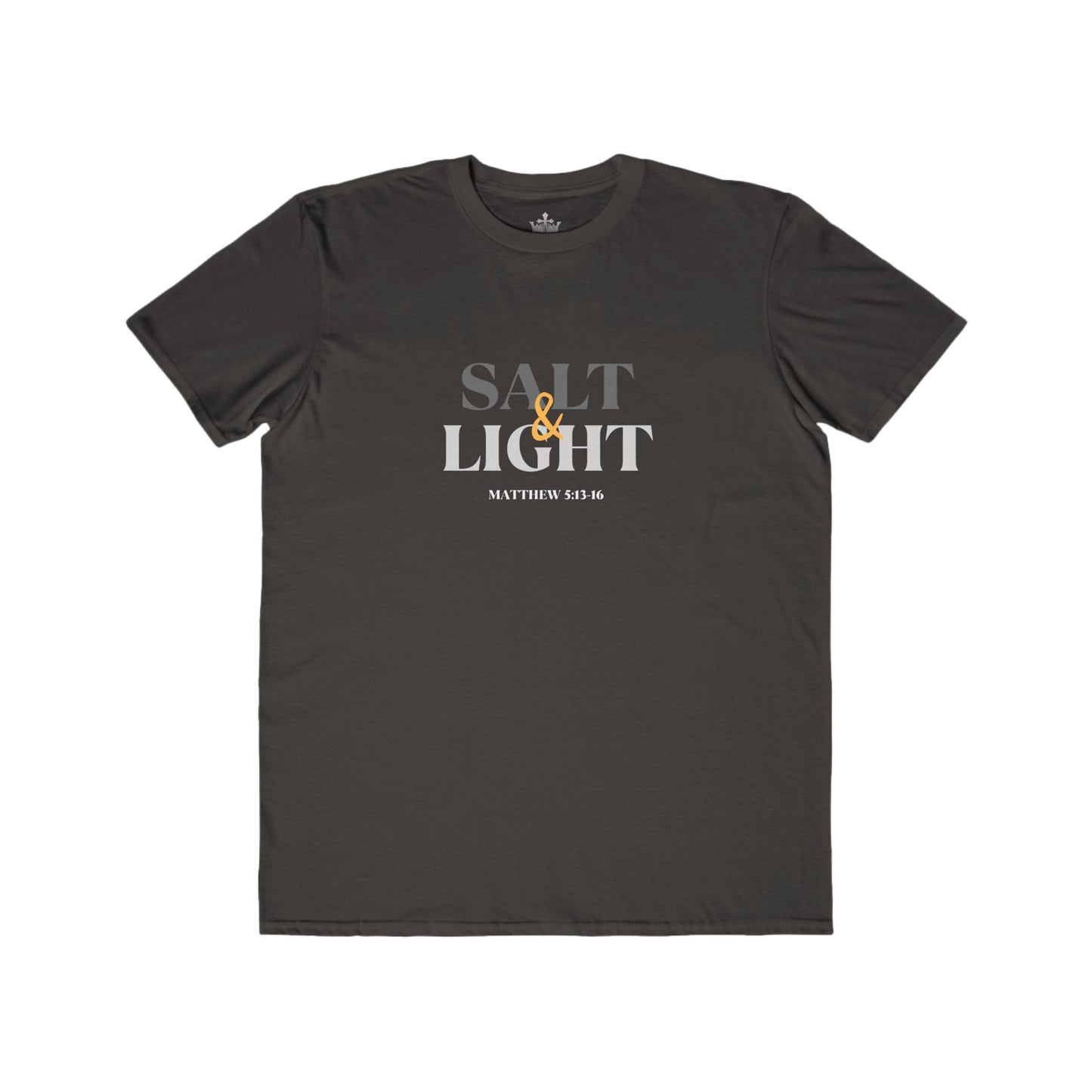 Salt and Light scripture t-shirt in dark gray featuring Matthew 5:16 inspired design