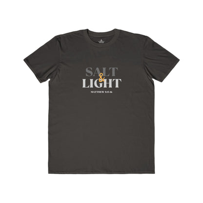 Salt and Light scripture t-shirt in dark gray featuring Matthew 5:16 inspired design