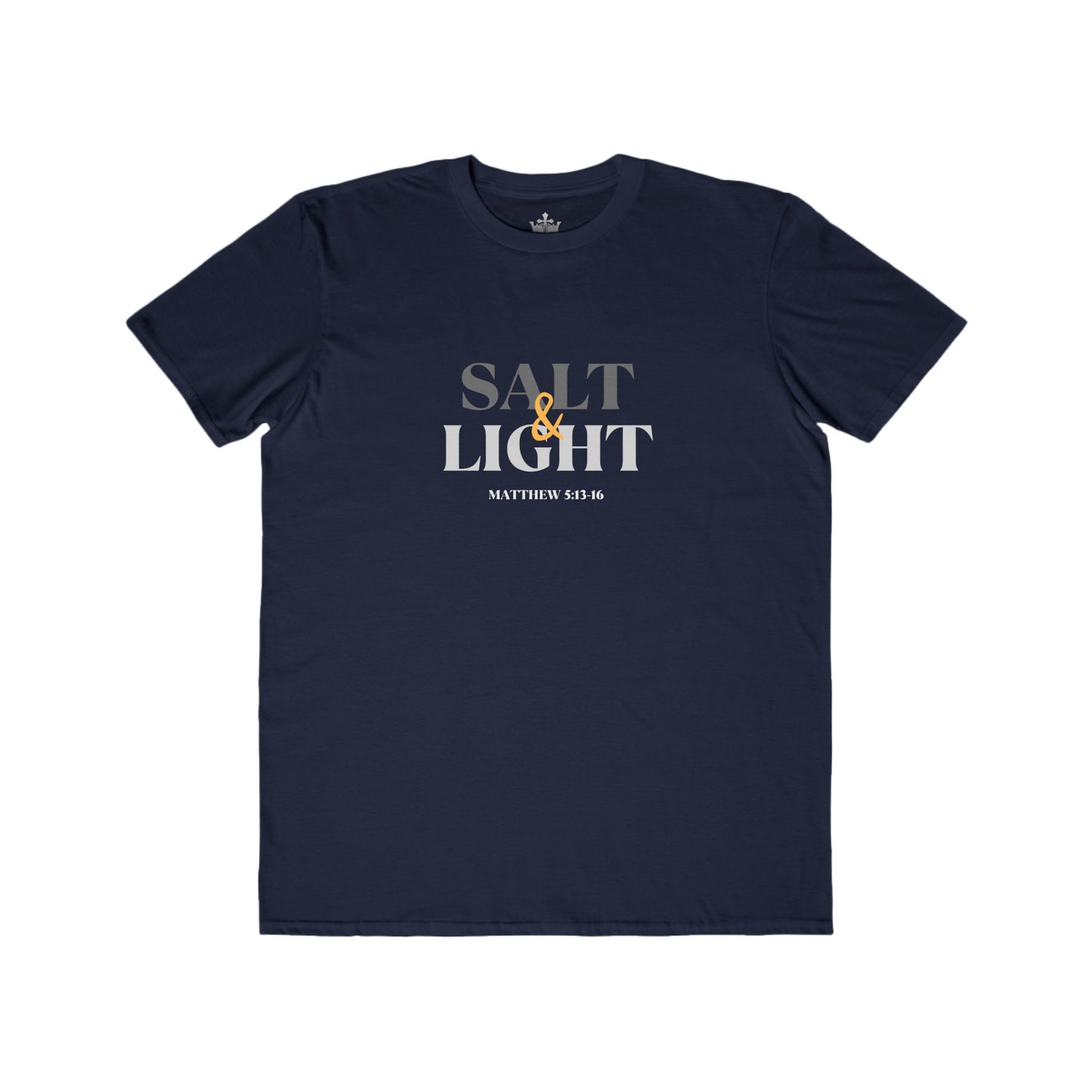 Salt and Light scripture t-shirt in navy featuring Matthew 5:13-16 design