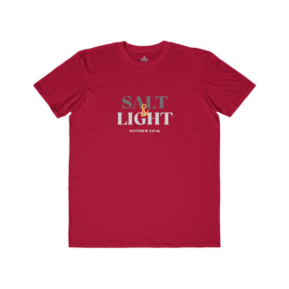 Red Salt and Light scripture t-shirt featuring Matthew 5:16 in stylish font