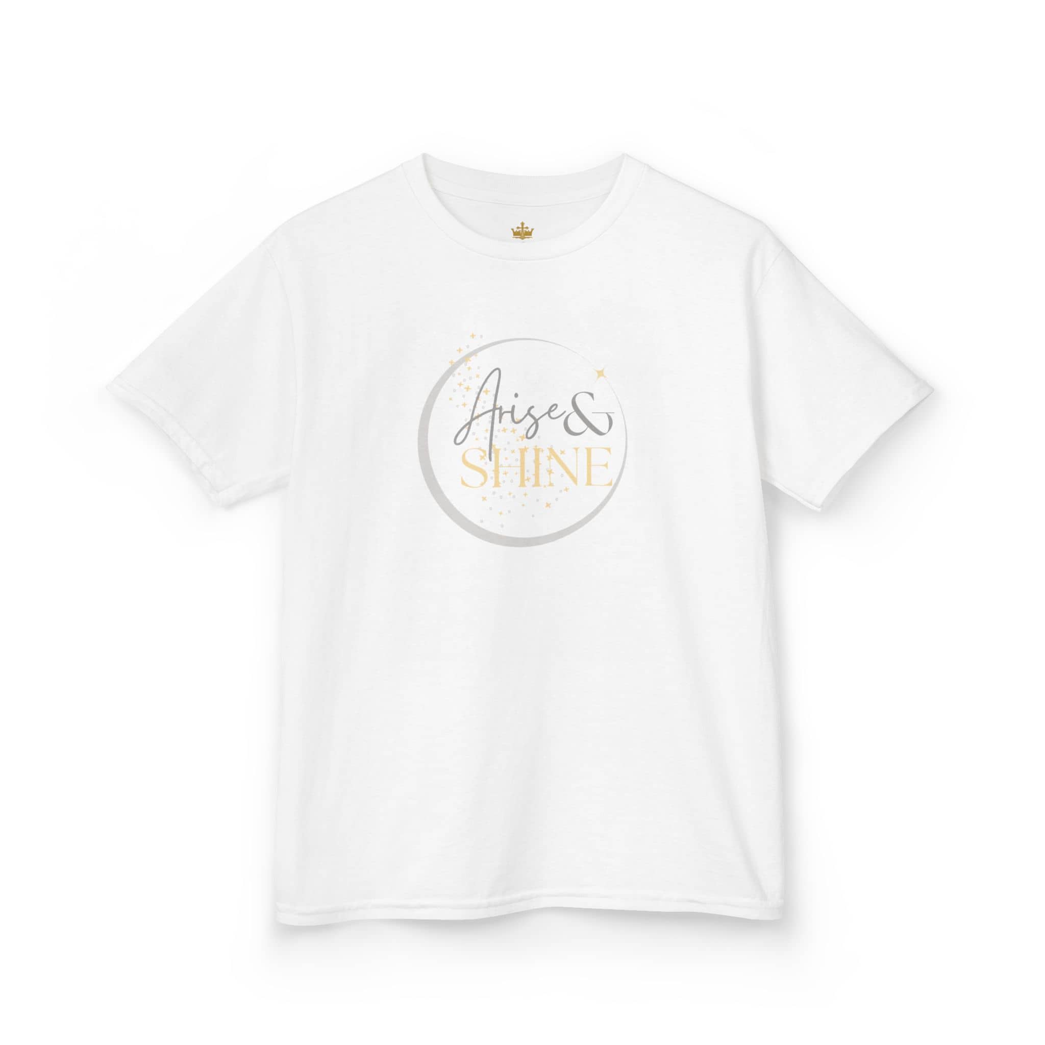 White kids shirt with Arise and Shine scripture design junior shirt by Logos Co.