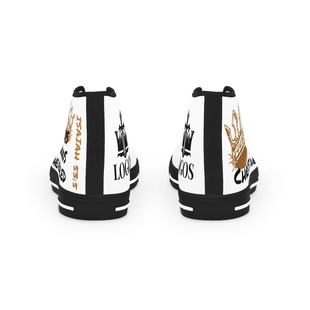 Black and white Scripture design sneakers featuring artistic graphics on the back for stylish expression