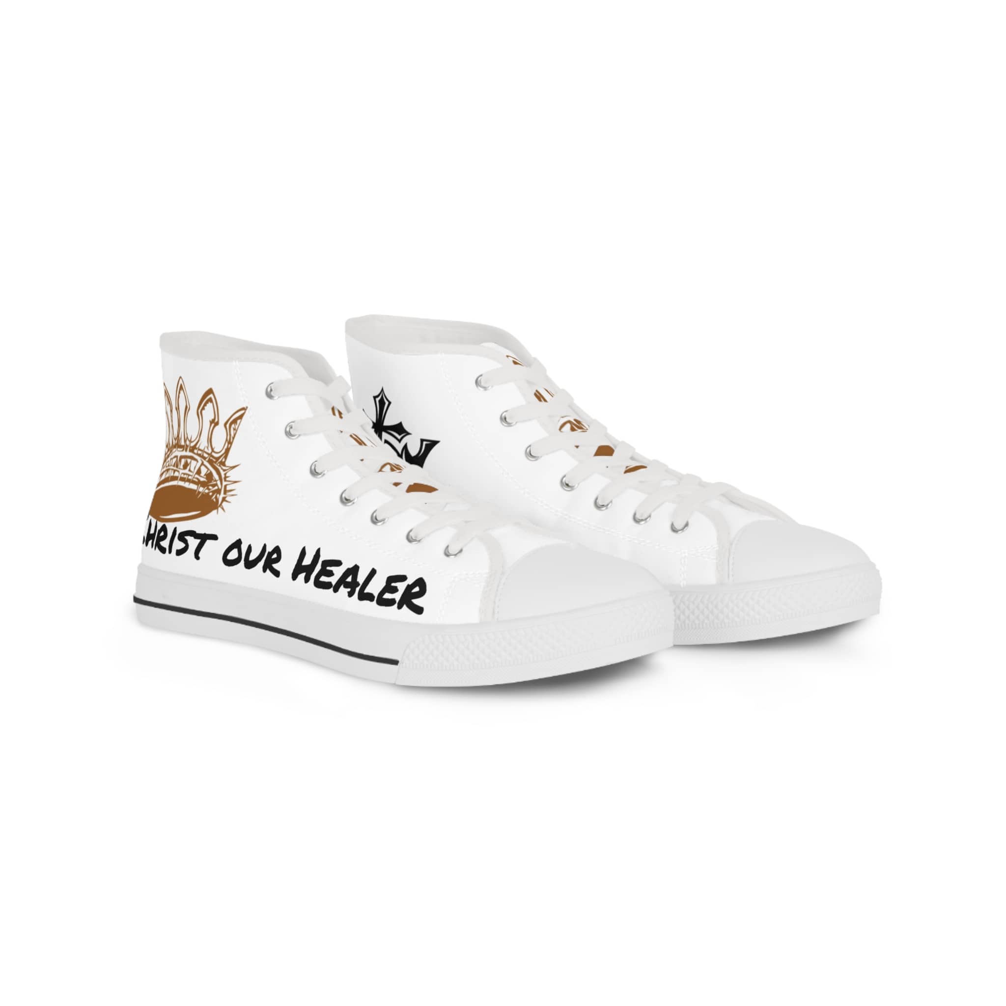White Scripture design sneakers featuring inspirational text for a stylish, faith-based footwear option