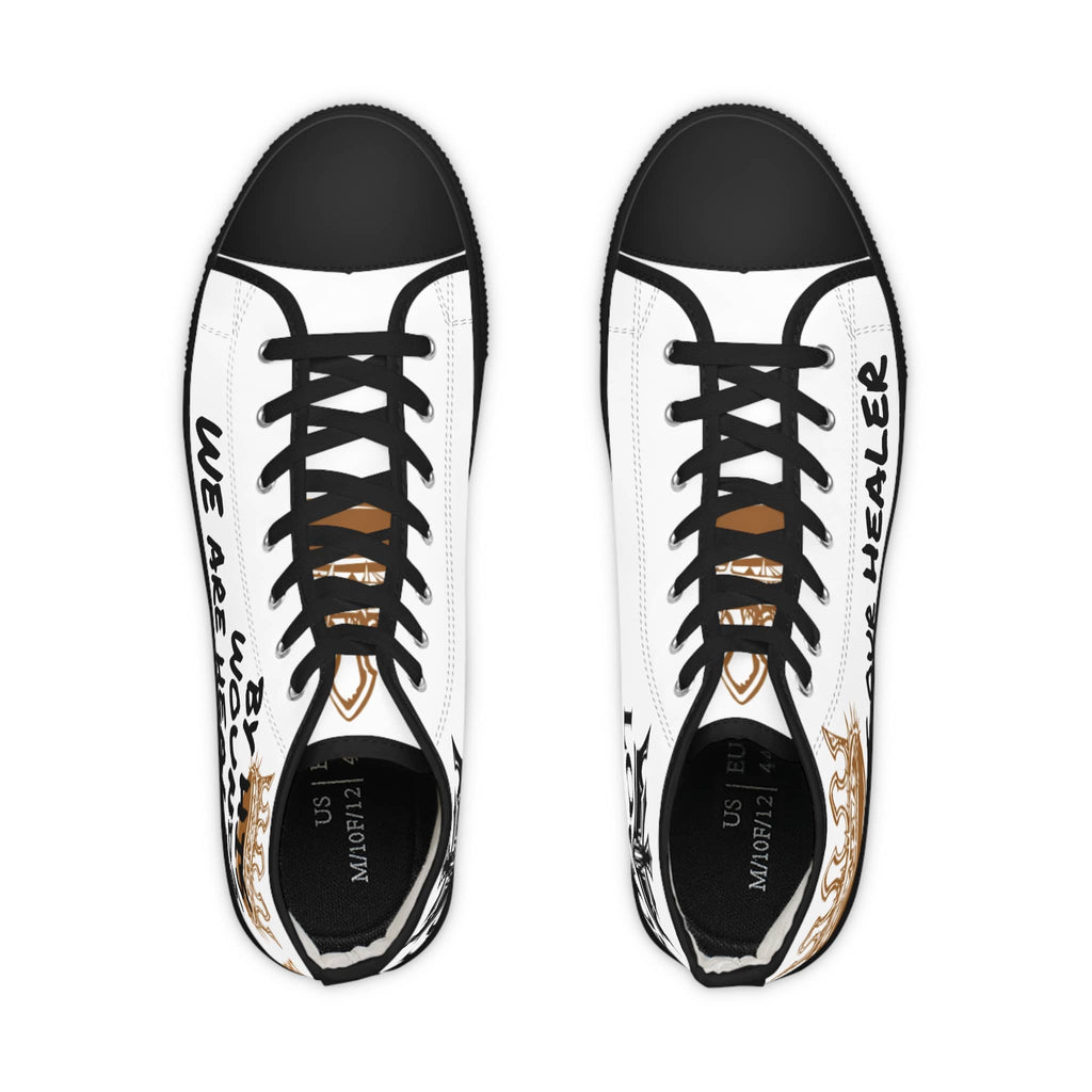 White Printify Scripture design sneakers with black accents and inspirational text for stylish comfort