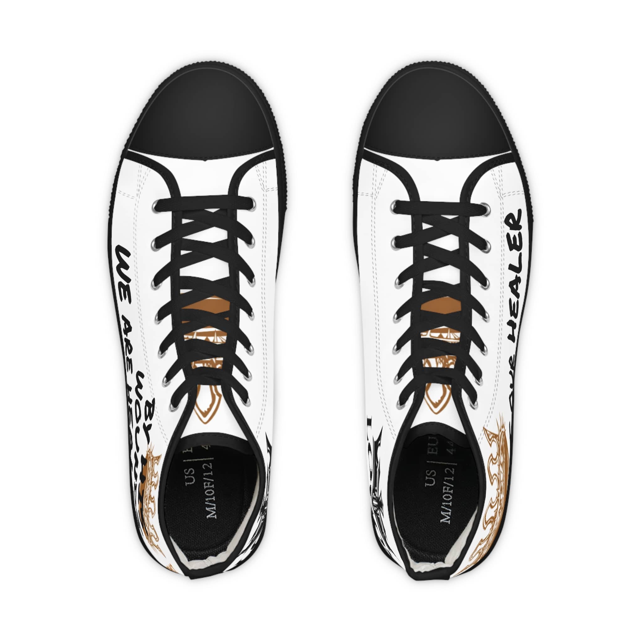 White Printify Scripture design sneakers with black accents and inspirational text for stylish comfort
