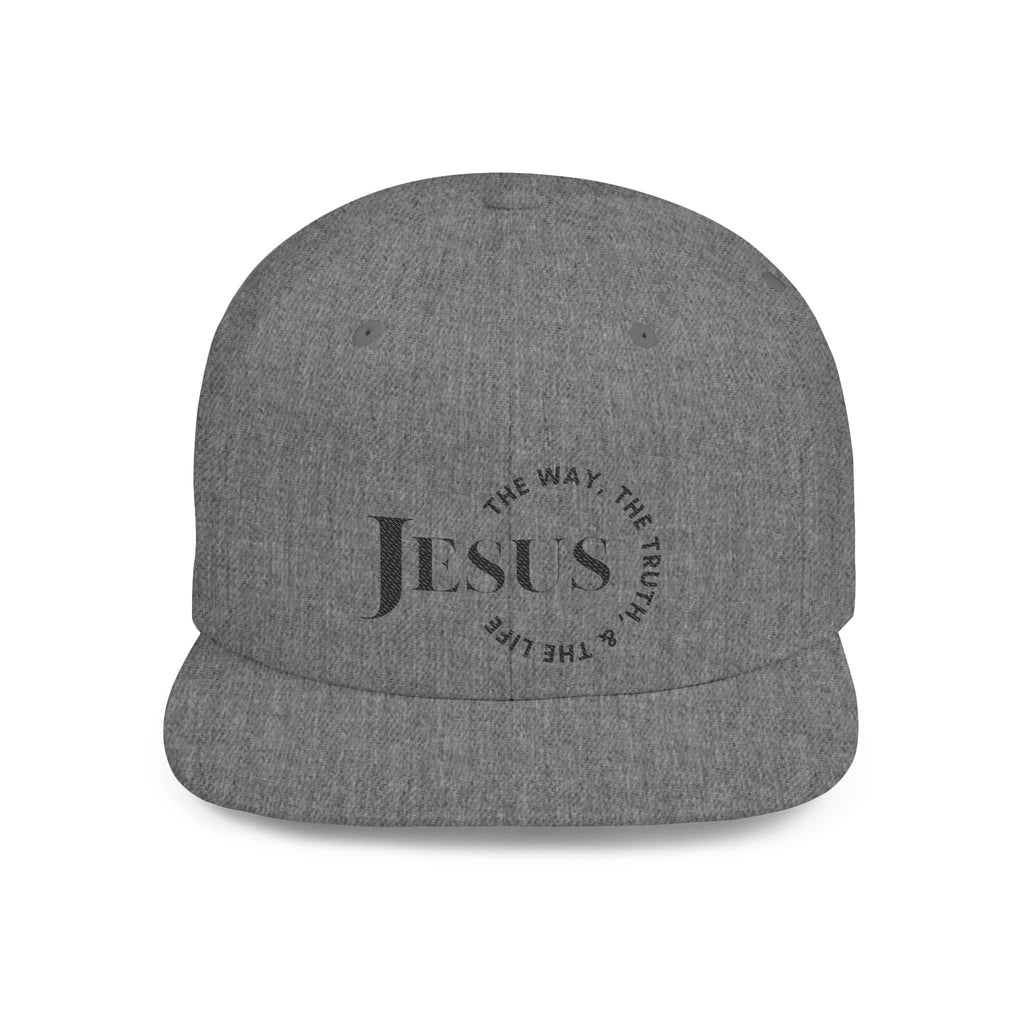 Gray scripture inspired snapback hat featuring the phrase The Way, The Truth, and The Life