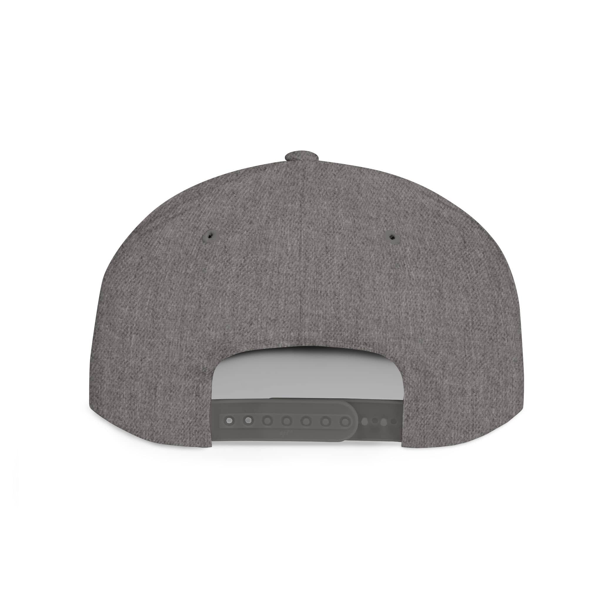Back view of a gray scripture inspired snapback hat featuring adjustable strap for comfort