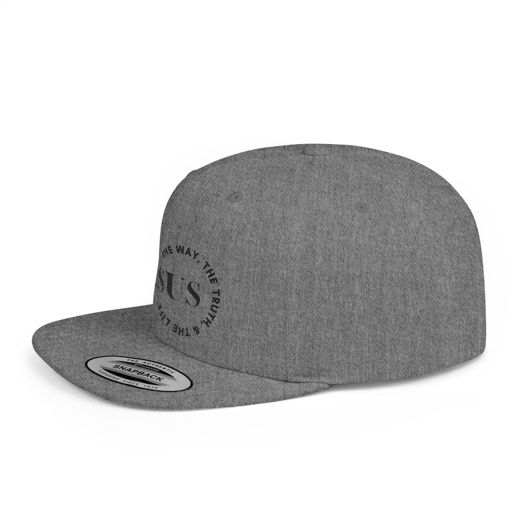 Gray scripture inspired snapback hat featuring inspirational text for casual wear