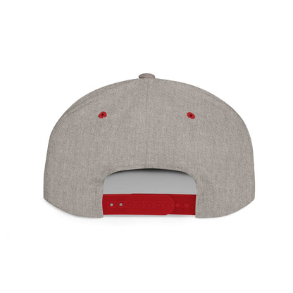 Back view of a gray Scripture inspired snapback hat with a red adjustable strap