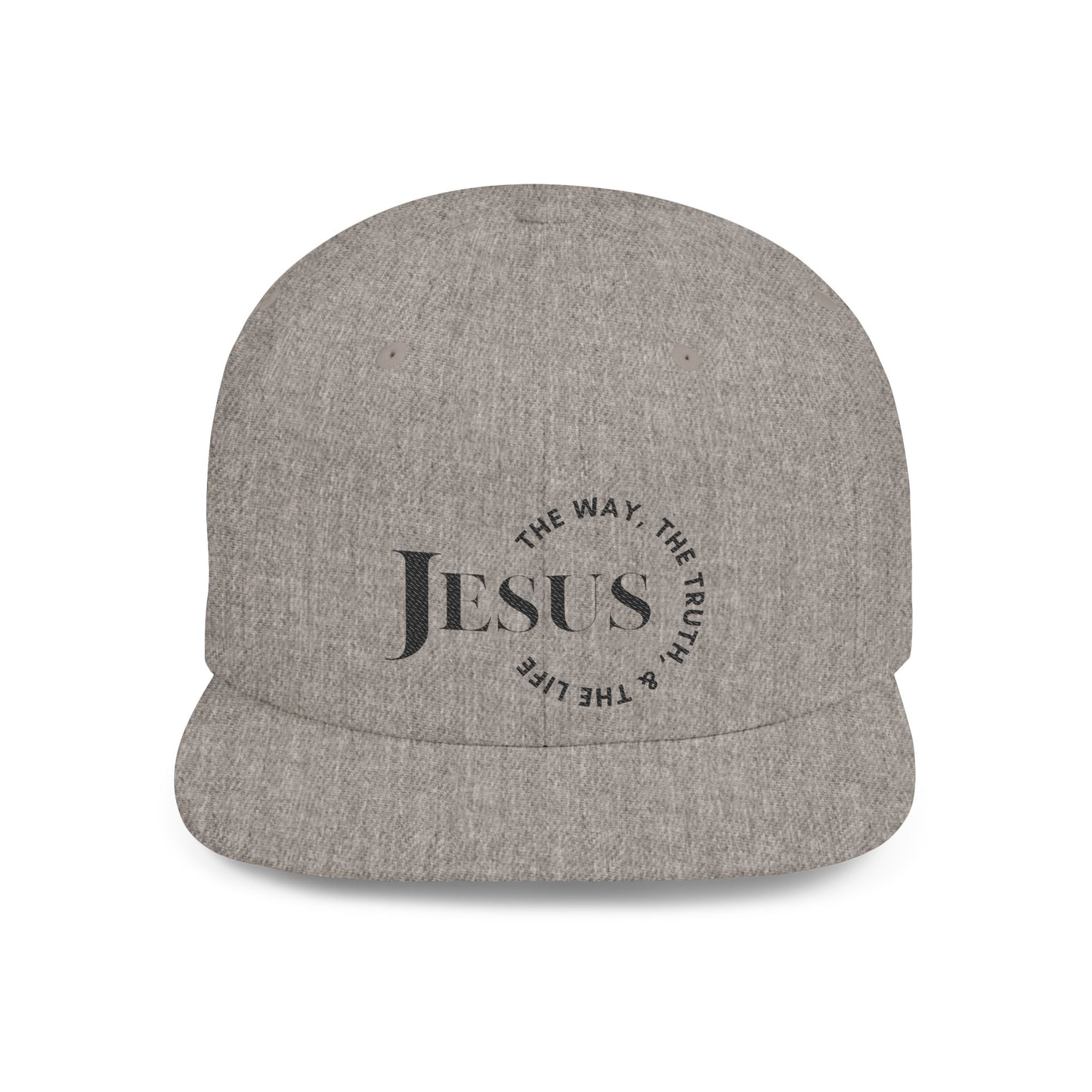 Gray Scripture inspired snapback hat featuring Jesus design with motivational quote