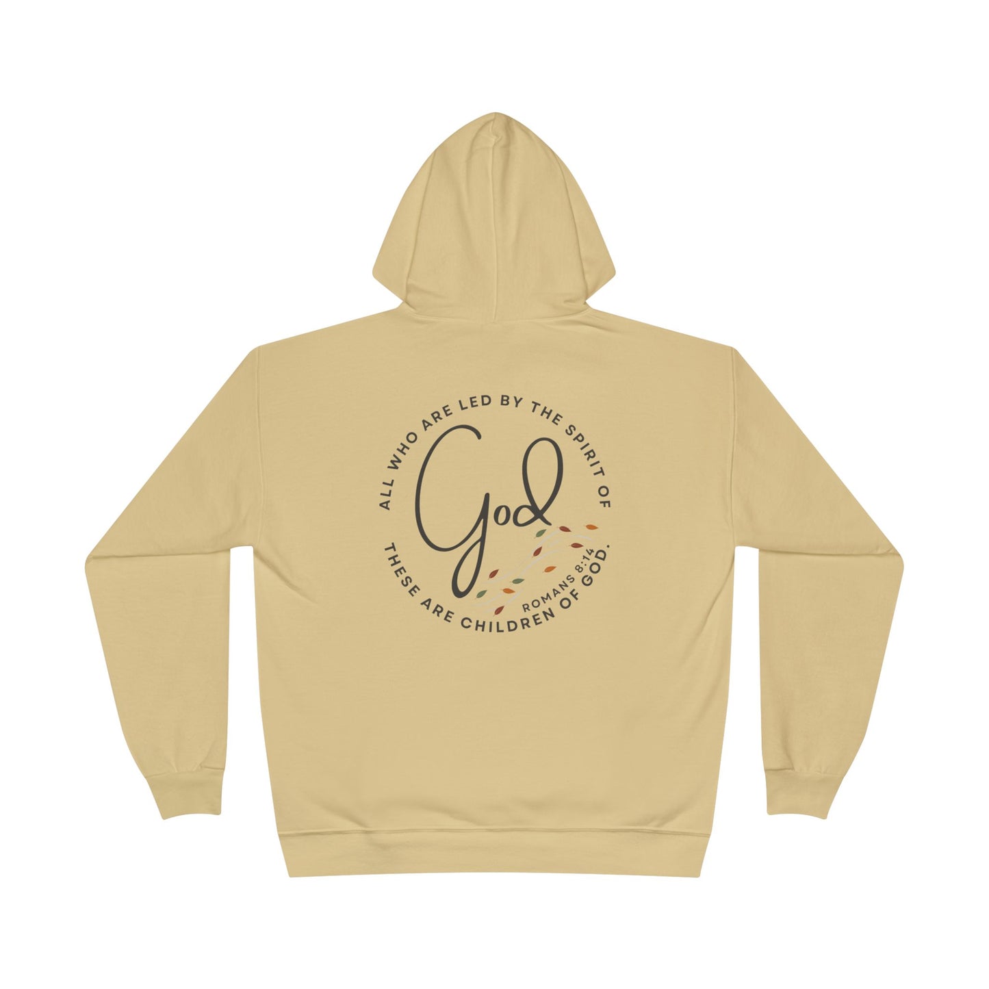 Beige Spirit Lead Me hoodie with God quote and circular scripture design on the back