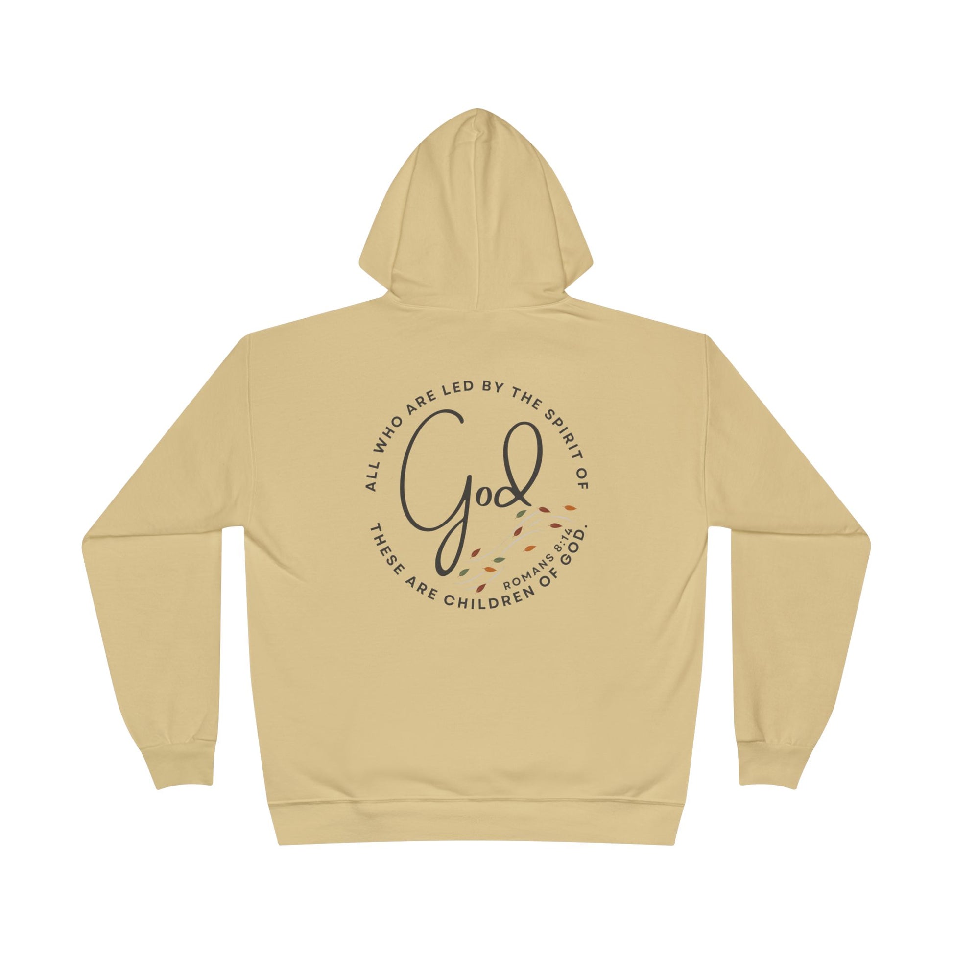 Beige Spirit Lead Me hoodie with God quote and circular scripture design on the back