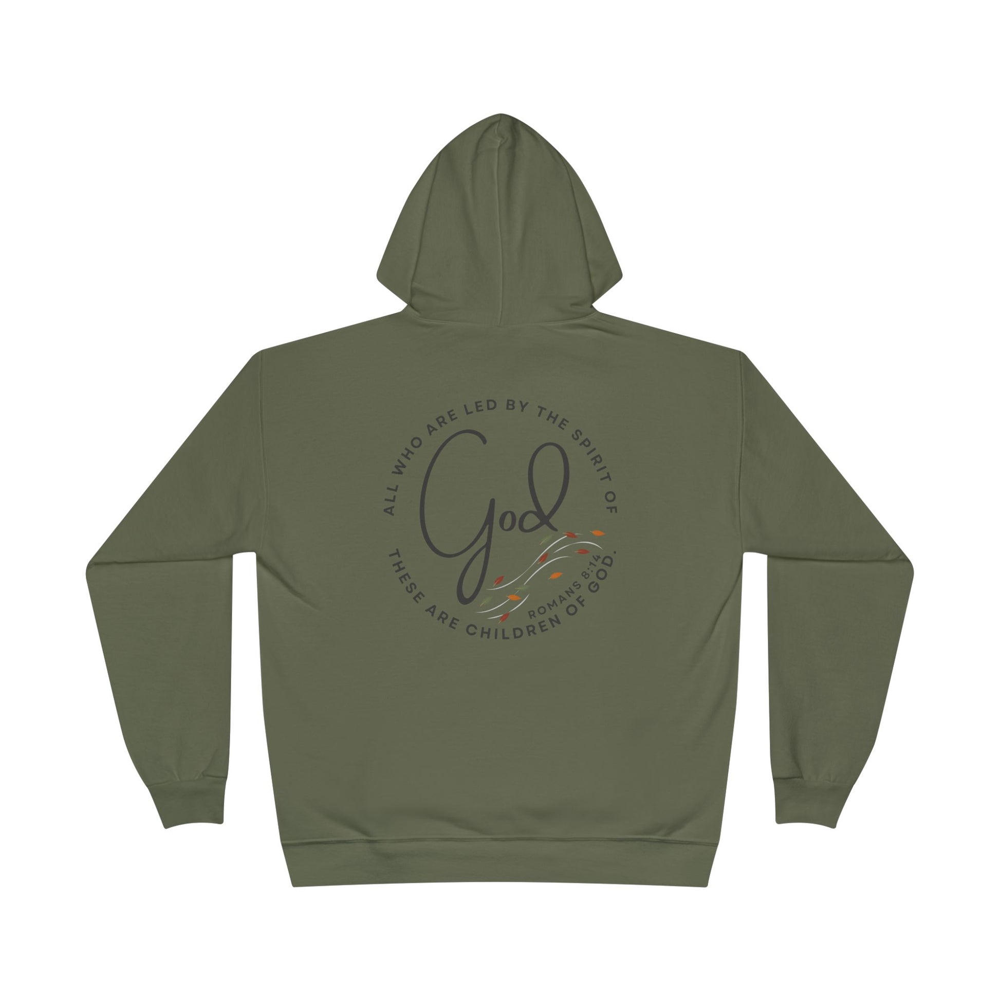 Spirit Lead Me hoodie in olive green with faith-inspired graphic on the back