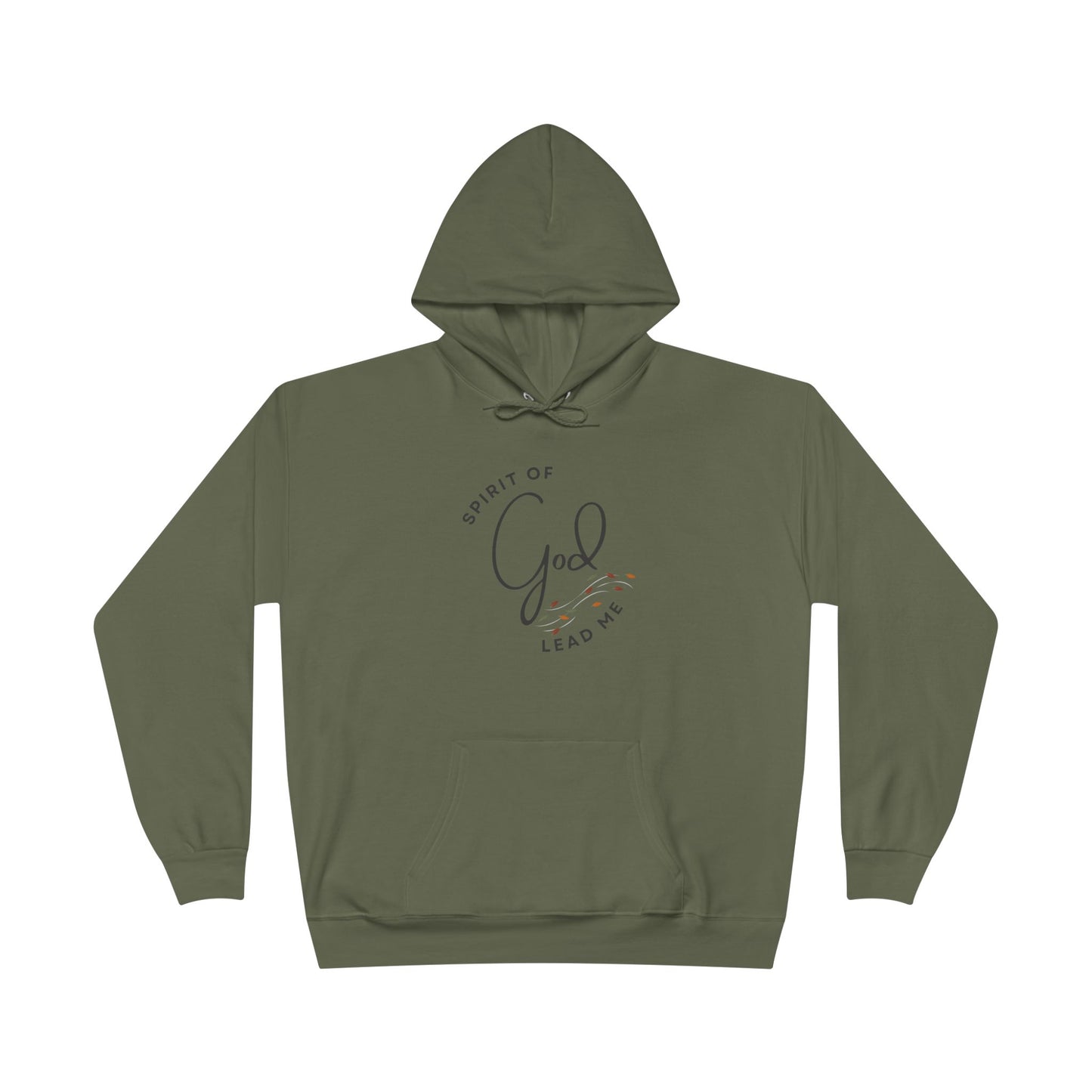 Olive green Spirit Lead Me hoodie with front pocket and drawstring hood from Logos 
