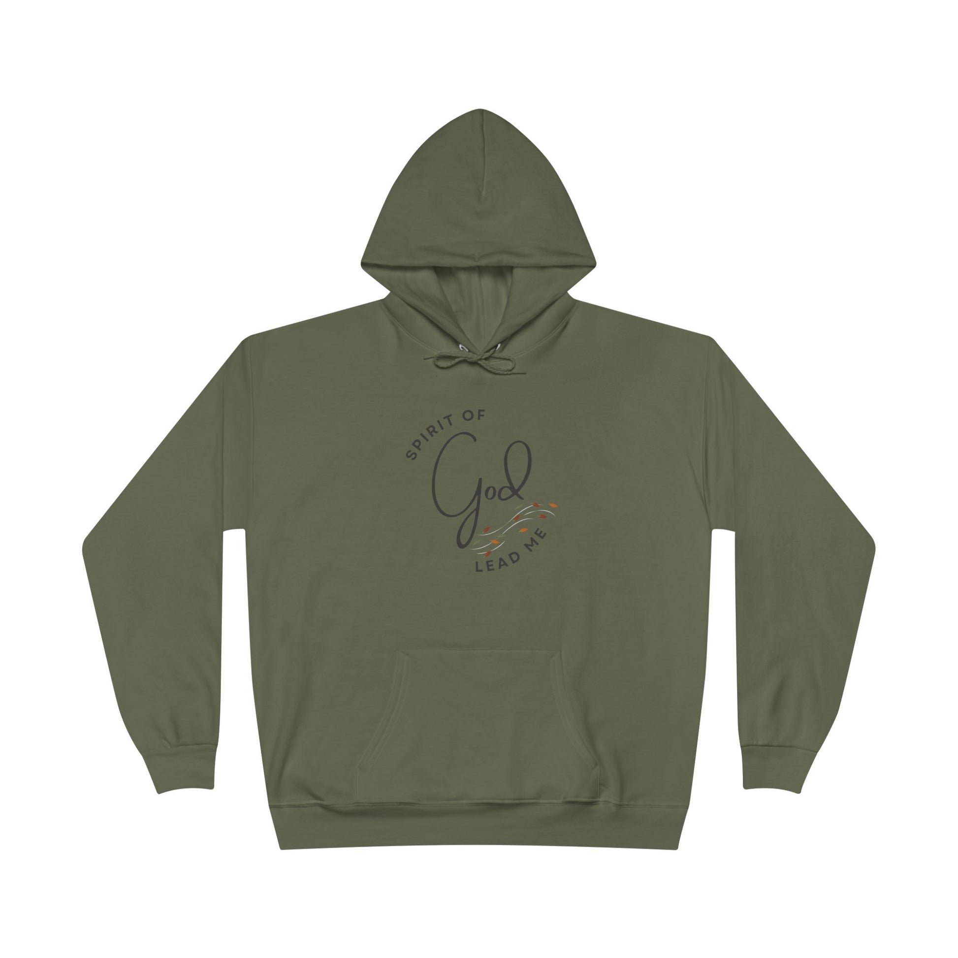 Olive green Spirit Lead Me hoodie with front pocket and drawstring hood from Logos 